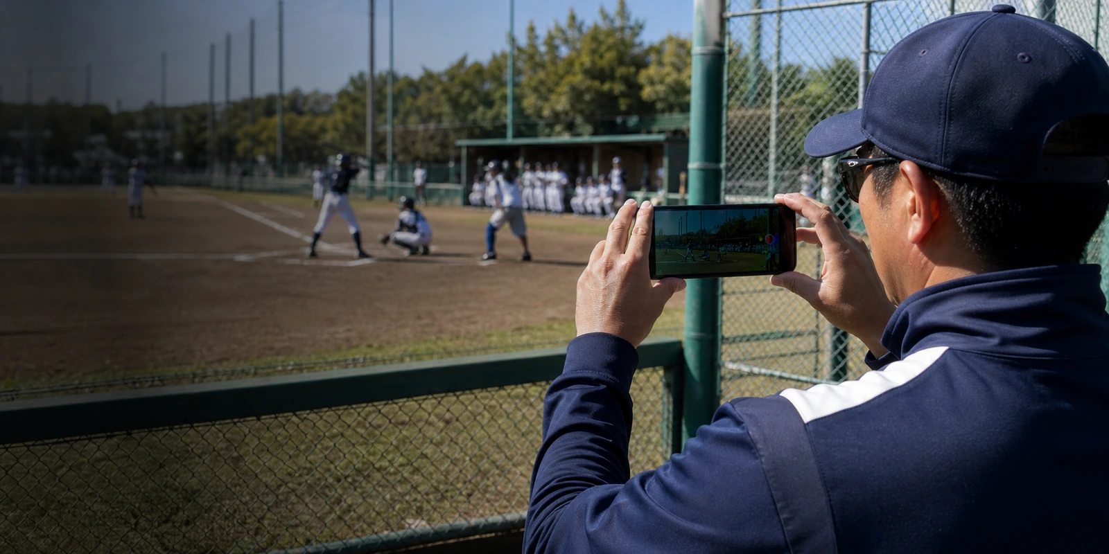 試合を見ながらB-GROW SCOREで記録する保護者